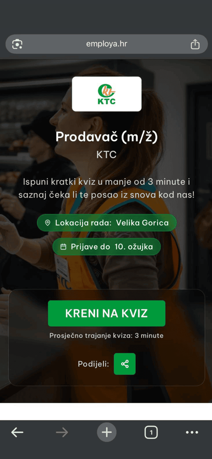 Kandidat otvara stranicu pozicije